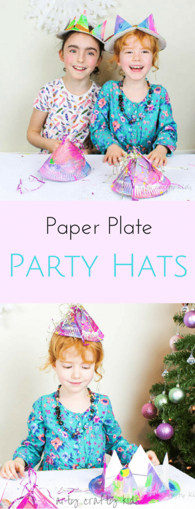 Arty Crafty Kids | Easy Paper Plate Party Hats | A fabulous Christmas or New Years Eve party Craft for kids using paper plates! Learn how to transform a paper plates into party hats using our two designs!