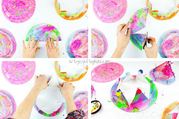 Arty Crafty Kids | Easy Paper Plate Party Hats | A fabulous Christmas or New Years Eve party Craft for kids using paper plates! Learn how to transform a paper plates into party hats using our two designs!