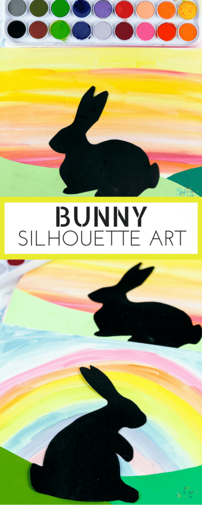 Arty Crafty Kids | Easter Art for Kids | Bunny Silhouette Art for kids, with a free template included. A great Spring or Easter craft for kids #craftsforkids #kidscrafts #eastercraftsforkids