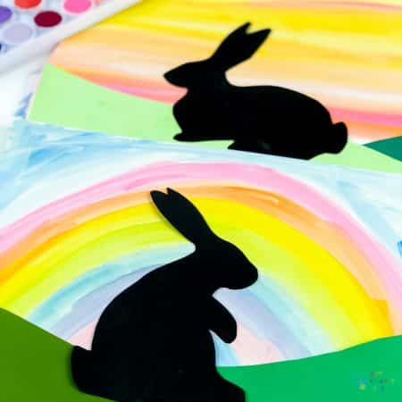 Arty Crafty Kids | Easter Art for Kids | Bunny Silhouette Easter art for kids, with a free template included #craftsforkids #kidscrafts #eastercraftsforkids