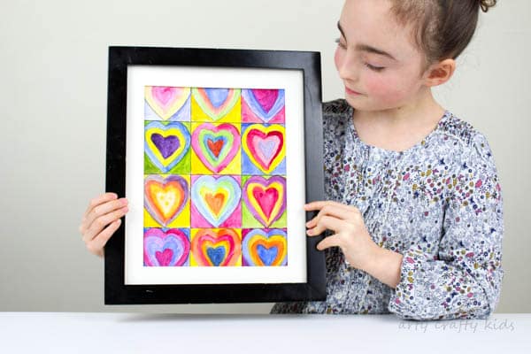 Arty Crafty Kids | Art for Kids | Kandinsky Inspired Heart Art | Once complete these beautiful Kadinsky inspired heart art projects can be framed