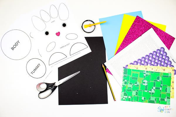 Arty Crafty Kids | Art Ideas for Kids | Paper Bunny Craft for Kids - using the template providing, kids can create a cute bunny using recycled paper. A great craft idea for Spring and Easter #eastercraftforkids #springcraftsforkids #kidscrafts #craftsforkids #eastercrafts