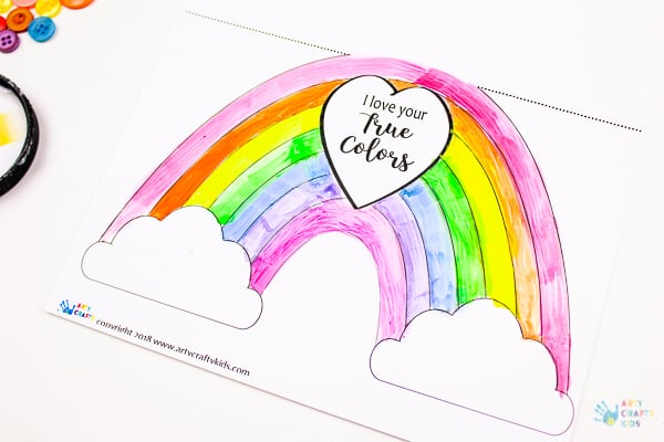 Arty Crafty Kids | Craft | Printable Rainbow 'I Love Your True Colours' Card - A beautiful printable greetings card for kids to colour. Perfect for Mother's Day, Valentine's Day, Birthday's or just because days #kidscards #kidscrafts #printable #rainbowcrafts #kidscrafts