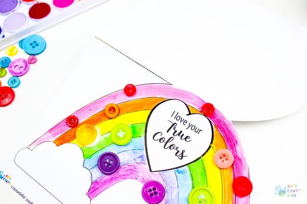 Arty Crafty Kids | Craft | Printable Rainbow 'I Love Your True Colours' Card - A beautiful printable greetings card for kids to colour. Perfect for Mother's Day, Valentine's Day, Birthday's or just because days #kidscards #kidscrafts #printable #rainbowcrafts #kidscrafts