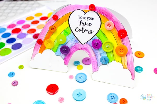 Arty Crafty Kids | Craft | Printable Rainbow 'I Love Your True Colours' Card - A beautiful printable greetings card for kids to colour. Perfect for Mother's Day, Valentine's Day, Birthday's or just because days #kidscards #kidscrafts #printable #rainbowcrafts #kidscrafts