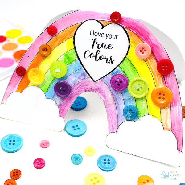 Arty Crafty Kids | Craft | Printable Rainbow 'I Love Your True Colours' Card - A beautiful printable greetings card for kids to colour. Perfect for Mother's Day, Valentine's Day, Birthday's or just because days #kidscards #kidscrafts #printable #rainbowcrafts #kidscrafts