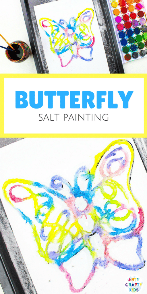 Arty Crafty Kids | Art | Butterfly Salt Painting - a magical and unusual art process for kids, that's great for exploring colour #artycraftykids #artforkids #kidsart #processart #butterflycrafts #craftsforkids #kidscrafts