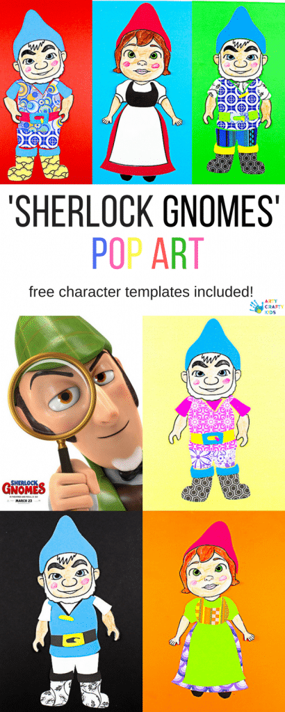 Arty Crafty Kids | Art ideas for Kids | Sherlock Gnomes Pop Art - a fun and creative pop art idea for kids, featuring the characters of #sherlockgnomes #sponsored #kidsart #freetemplate