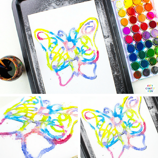 Arty Crafty Kids | Art | Butterfly Salt Painting - a magical and unusual art process for kids, that's great for exploring colour #artycraftykids #artforkids #kidsart #processart #butterflycrafts #craftsforkids #kidscrafts