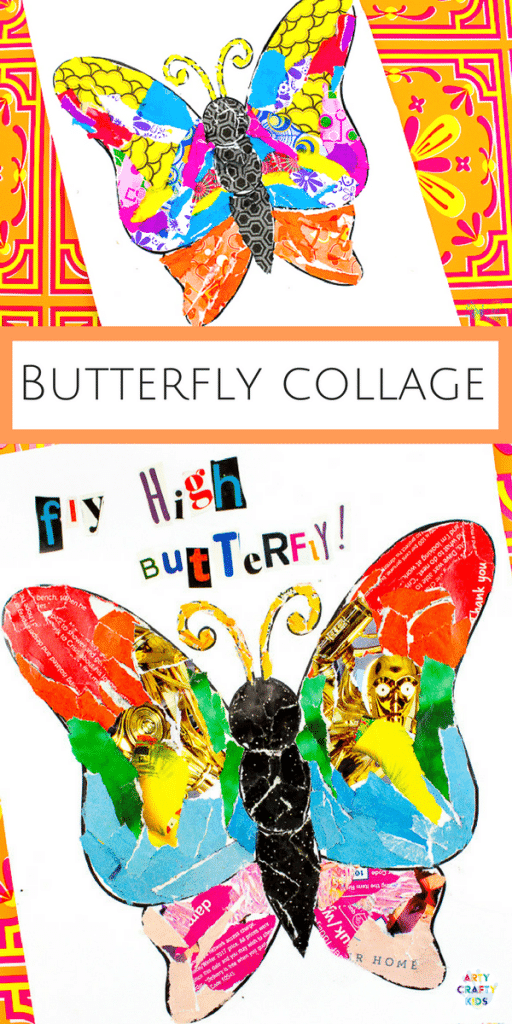 Arty Crafty Kids | Art | Butterly Paper Collage - A simple activity using torn scrap paper to create a colourful, textured butterfly. A wonderful craft for kids! #artycraftykids #recycledcraft #easykidscraft #craftsforkids #kidsart #artideasforkids #easykidsactivities