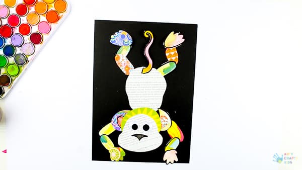 Arty Crafty Kids | Art | Monkey Paper Art for Kids - A fun cut, stick and assemble craft for kids. With the aide of our template, kids can create interchangable monkeym adding personality to their art #kidsart #artforkids #templates #craftideasforkids #craftsforkids #kidscrafts #papercrafts