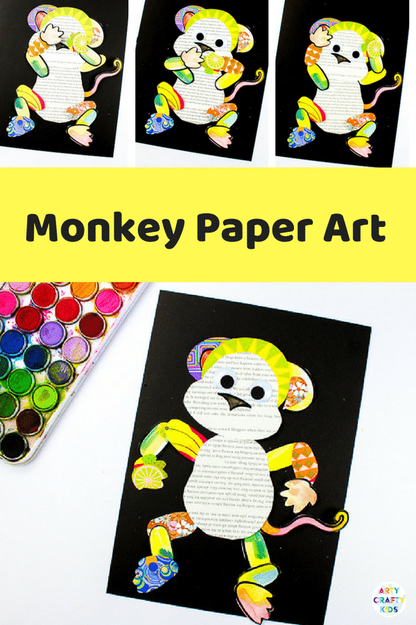 Arty Crafty Kids | Art | Monkey Paper Art for Kids - A fun cut, stick and assemble craft for kids. With the aide of our template, kids can create interchangable monkeym adding personality to their art #kidsart #artforkids #templates #craftideasforkids #craftsforkids #kidscrafts #papercrafts