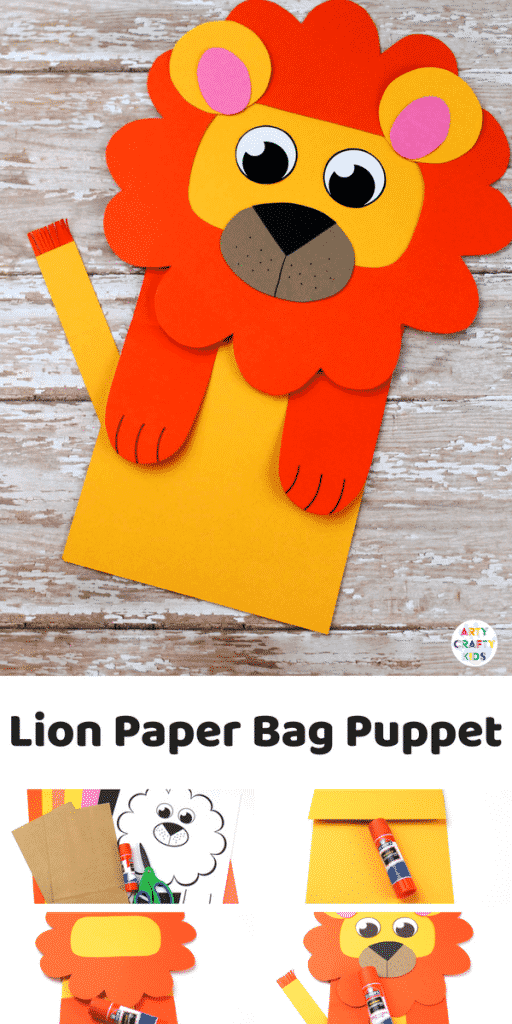 Arty Crafty Kids | Craft Ideas for Kids | Paper Bag Lion Puppet - A fun and interactive lion craft for kids. Great for story telling and imaginative play #kidscraft #craftideasdforkids #funcraftsforkids #animalcrafts