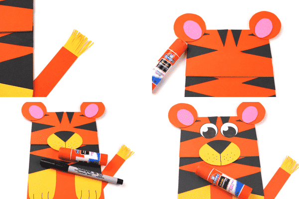 Arty Crafty Kids | Craft Ideas for Kids | Paper Bag Tiger Puppet - A fun and interactive tiger craft for kids. Great for story telling and imaginative play #kidscraft #craftideasdforkids #funcraftsforkids #animalcrafts