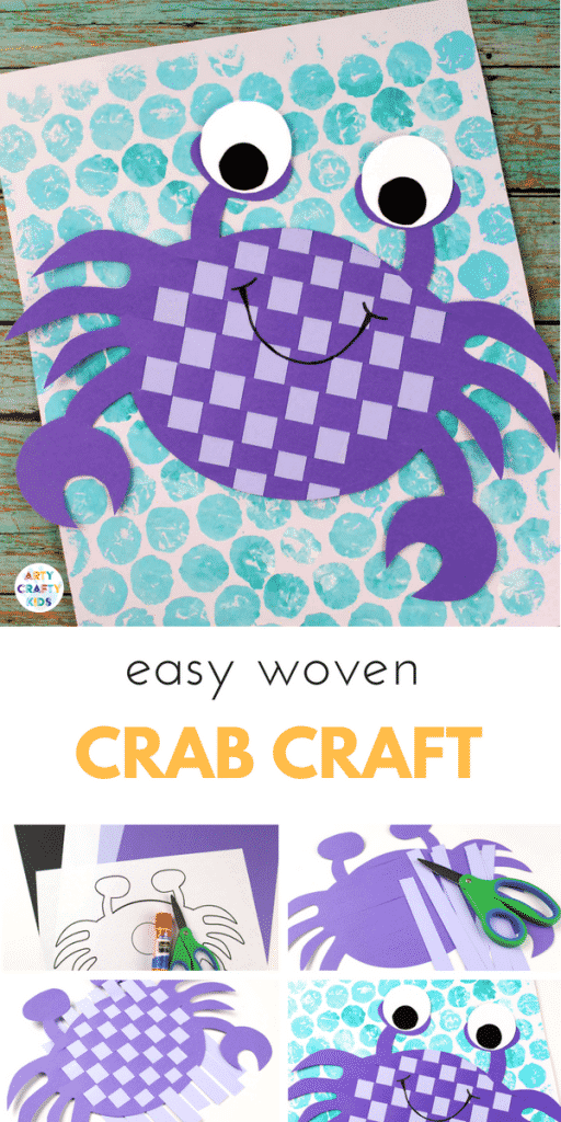 Arty Crafty Kids - Craft Ideas for Kids - Easy Woven Crab Craft for Kids - Super Cute crab weaving craft that kids will adore, while giving their hands a little fine motor work out during the creative process. Great a craft for an under the sea themed topic #kidscraft #undertheseacraft #craftsforkids #easykidscrafts