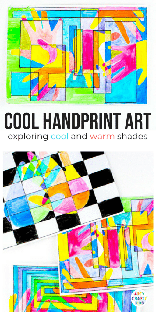 Arty Crafty Kids | Art Ideas for Kids | Cool Handprint Art, exploring warm and cool shades. Great for basic colour-mixing! #artforkids #kidsart #artclass
