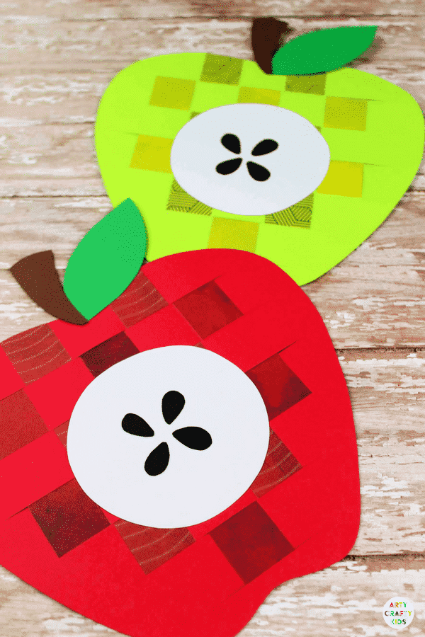 Arty Crafty Kids - Craft Ideas for Kids - Paper Apple Weaving Craft for Kids - A sweet Apple kids craft to kickstart the new school term and the beginning of Autumn. Great for developing fine motor skills and for little hands to learn basic weaving techniques #kidscraft #applecraft #craftsforkids #papercraft