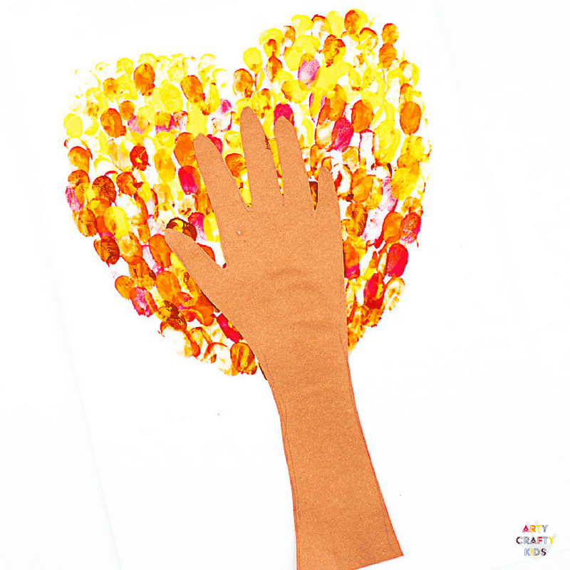 Arty Crafty Kids | Craft Ideas for Kids | Fingerprint Heart Autumn Tree Craft for Kids, with a template included #autumncrafts #autumntree #craftideasforkids #kidscrafts