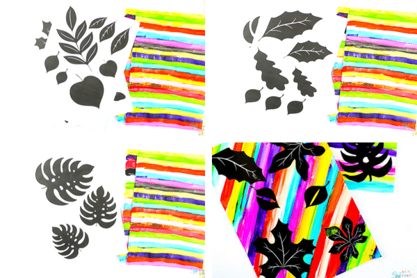 Arty Crafty Kids | Art for Kids | Rainbow Silhouette Leaf Art for Kids, with 4 downloadable templates available #kidsart #leafart #autumncraft #printable