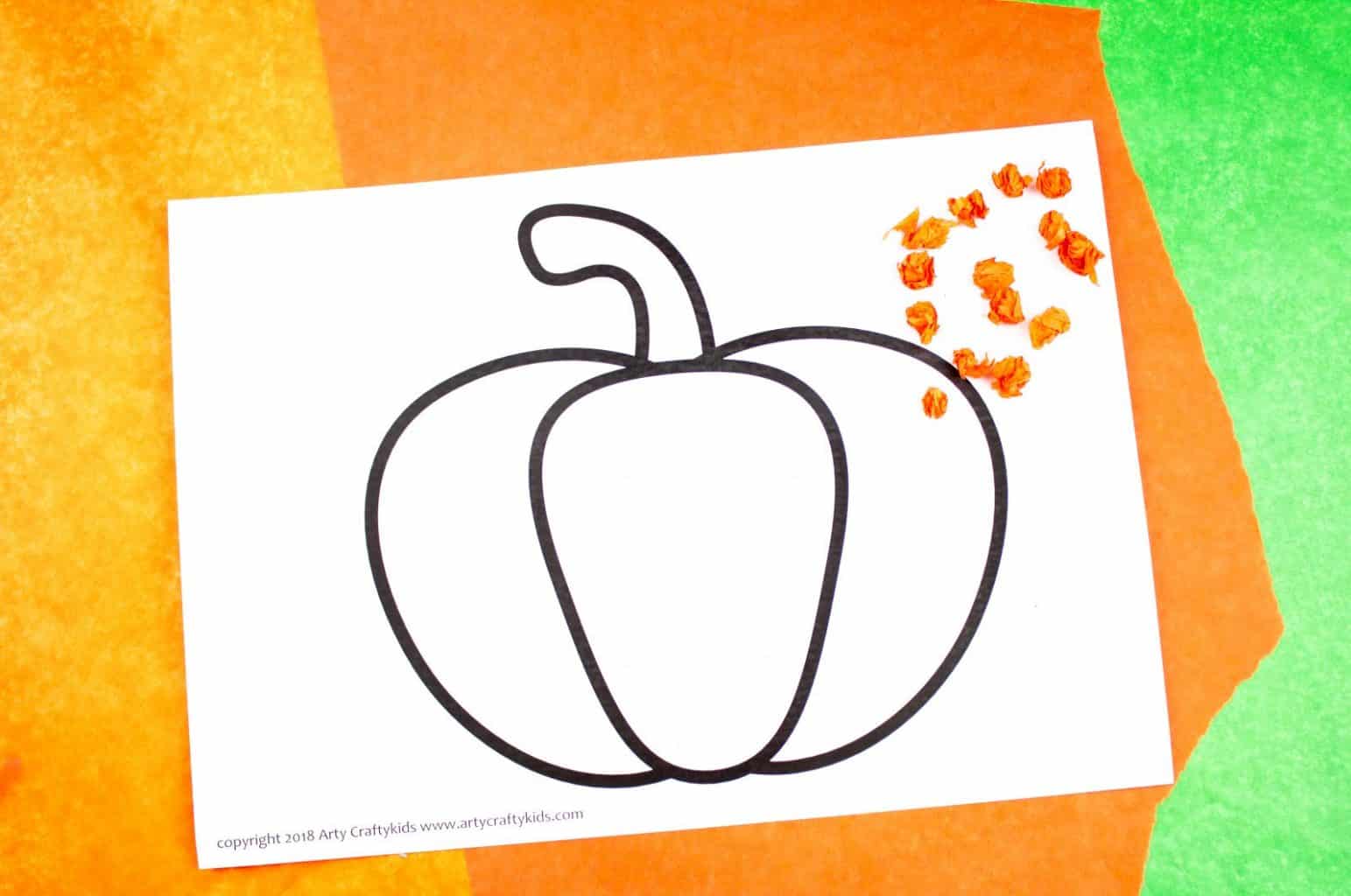 Arty Crafty Kids - Tissue Paper Pumpkin Craft for kids. A sweet Autumn or Halloween craft that's great for developing fine motor skills! #pumpkin #preschool #preschoolcraft #easykidscraft #craftsforkids #finemotor