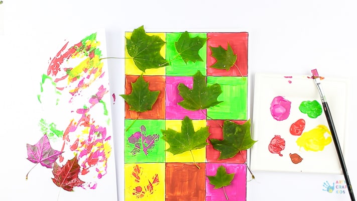 Arty Crafty Kids - Autumn Leaf Pop Art project for kids, with a free template included! #autumncraft #kidsart #artforkids #kidsactivities #craftsforkids