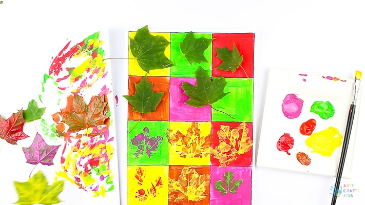 Arty Crafty Kids - Autumn Leaf Pop Art project for kids, with a free template included! #autumncraft #kidsart #artforkids #kidsactivities #craftsforkids