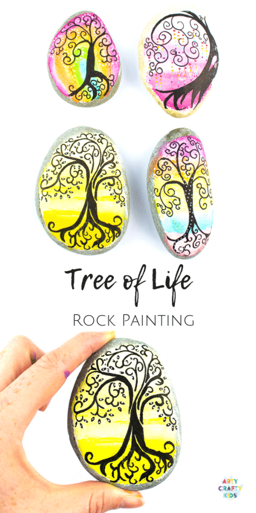 Arty Crafty Kids - Tree of Life Inspired Rock Art - Rock Painting Ideas for Kids #rockpainting #rockart #kidsart #easyartforkids