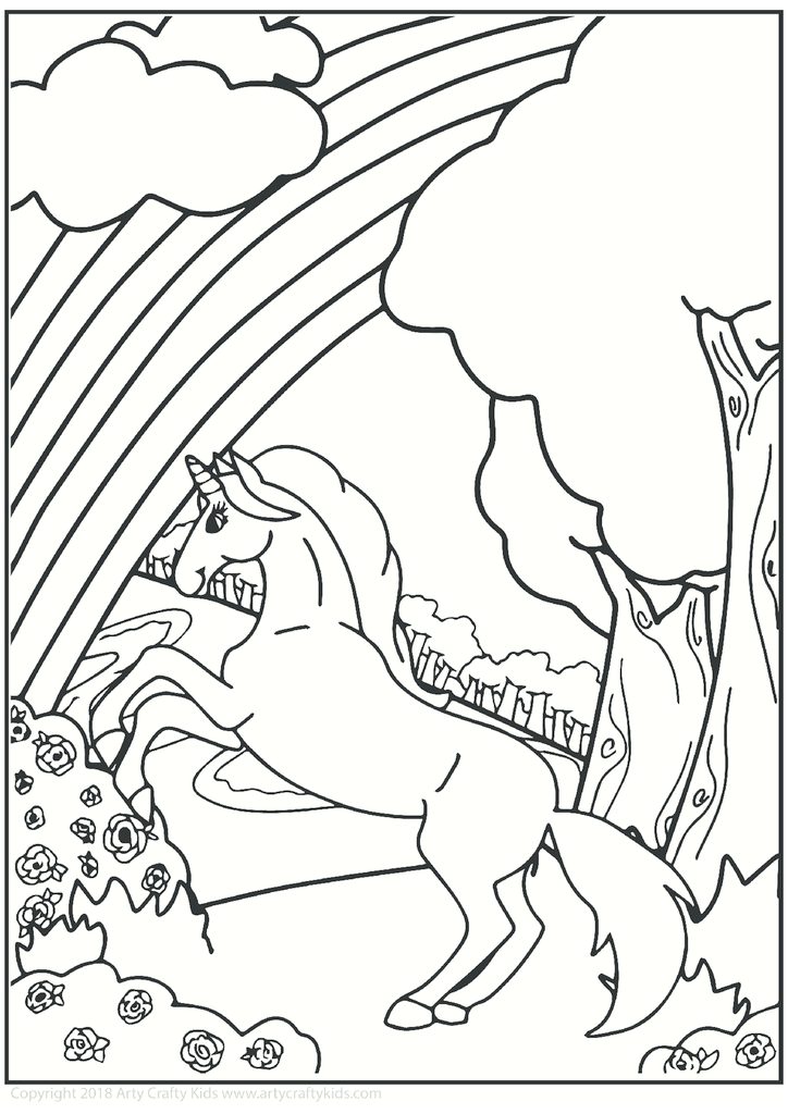 Unicorn & Rainbow Colouring Page - Arty Crafty Kids