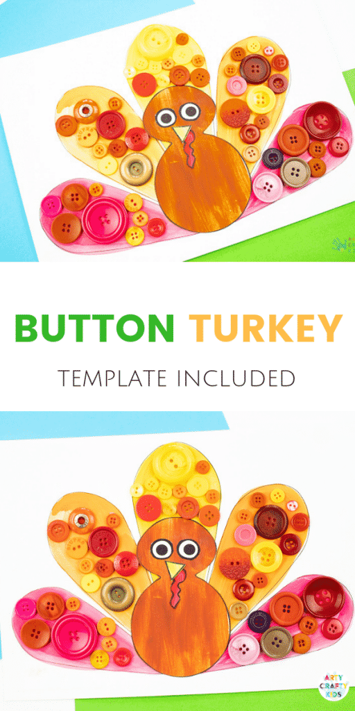 Arty Crafty Kids - Button Turkey Craft for Kids - A fun and simple Thanksgiving craft for kids with a free template included!