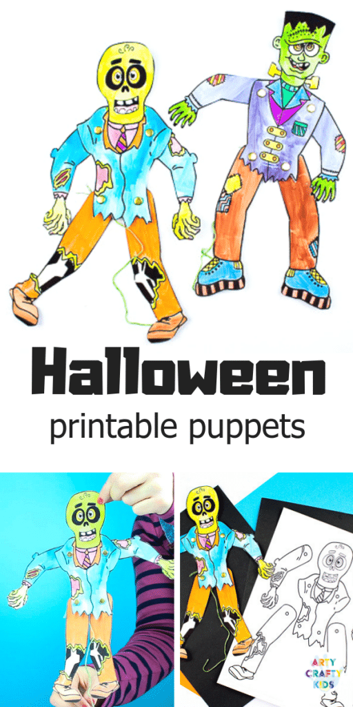 Arty Crafty Kids - Halloween Printable Puppets - A playful Halloween paper craft for Kids! #halloweencrafts #papercrafts #kidscrafts