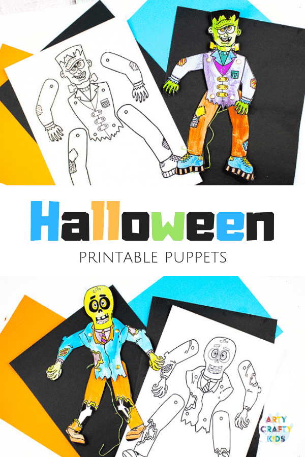 Arty Crafty Kids - Halloween Printable Puppets - A playful Halloween paper craft for Kids! #halloweencrafts #papercrafts #kidscrafts