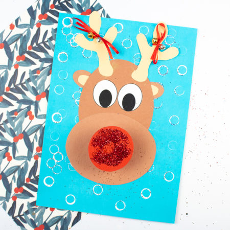 Arty Crafty Kids | Jingle Bells Rudolph Reindeer Craft - Explore and play with round shapes to create a Rudolph the Red Nosed Reindeer #kidscrafts #rudolph #christmascrafts #christmas