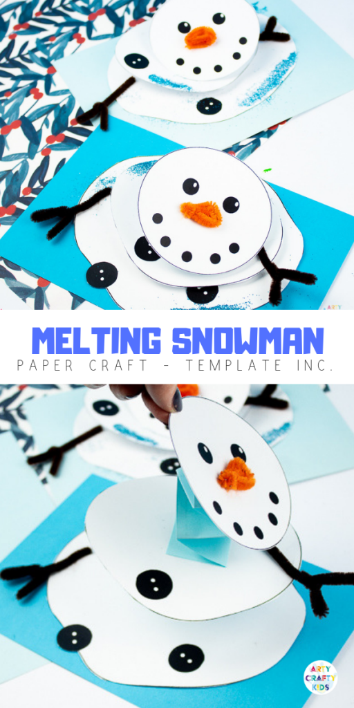 Arty Crafty Kids - Melting Snowman Paper Craft, with a handy printable template included. A fun and easy snowman craft that really melts! Make its head wobble and body shrink into the paper #kidscrafts #christmas #christmascrafts #winter #snowman