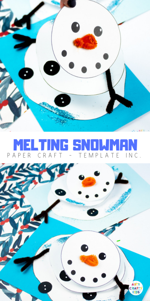 Arty Crafty Kids - Melting Snowman Paper Craft, with a handy printable template included. A fun and easy snowman craft that really melts! Make its head wobble and body shrink into the paper #kidscrafts #christmas #christmascrafts #winter #snowman