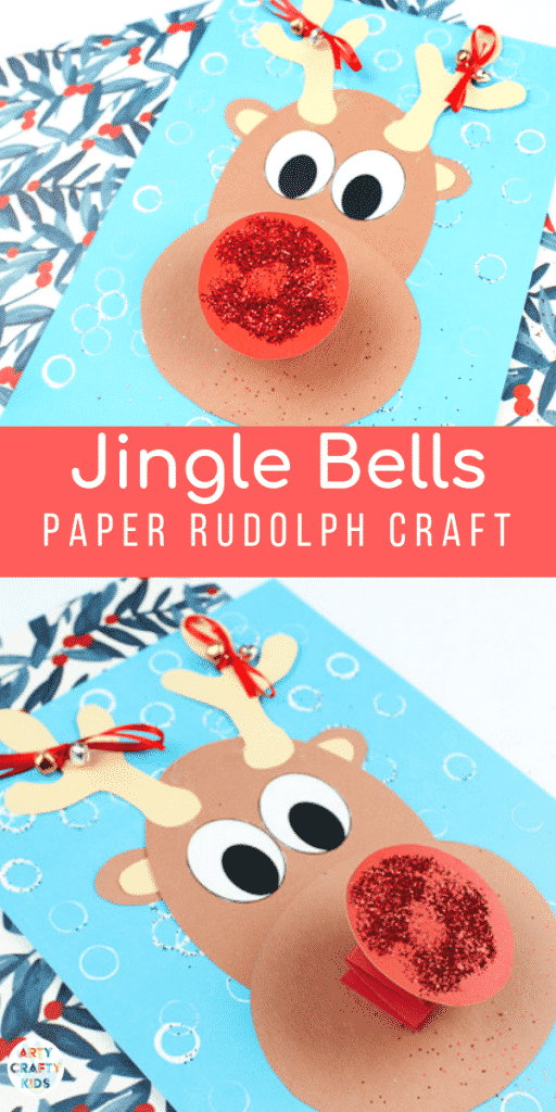 Arty Crafty Kids | Jingle Bells Rudolph Reindeer Craft - Explore and play with round shapes to create a Rudolph the Red Nosed Reindeer #kidscrafts #rudolph #christmascrafts #christmas
