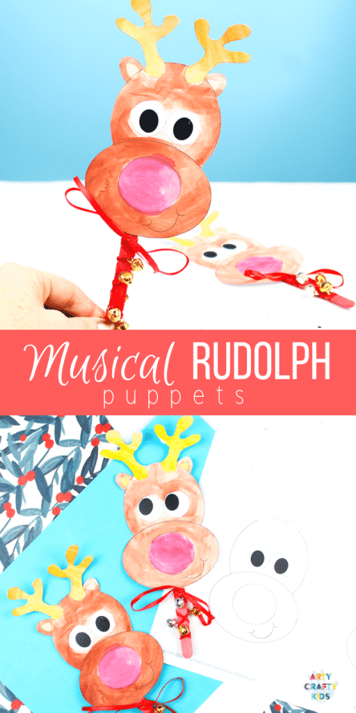 Arty Crafty Kids | Musical Rudolph Reindeer Puppets - Jingle all the way with these gorgeous Rudolph the Red Nosed Reindeer Puppets. A fun and interactive Christmas craft for kids!