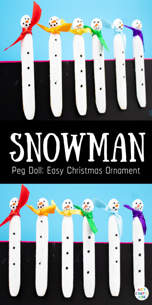 Arty Crafty Kids | Snowman Peg Ornament - an easy snowman christmas ornament for kids to make #christmascrafts #christmas #snowman #kidscrafts