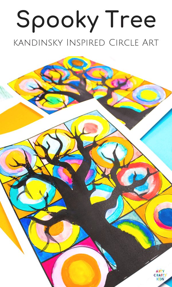 Arty Crafty Kids - Spooky Tree Kandinsky Inspired Circle Art - A fun Halloween twist on a popular art project #halloweenart #artforkids