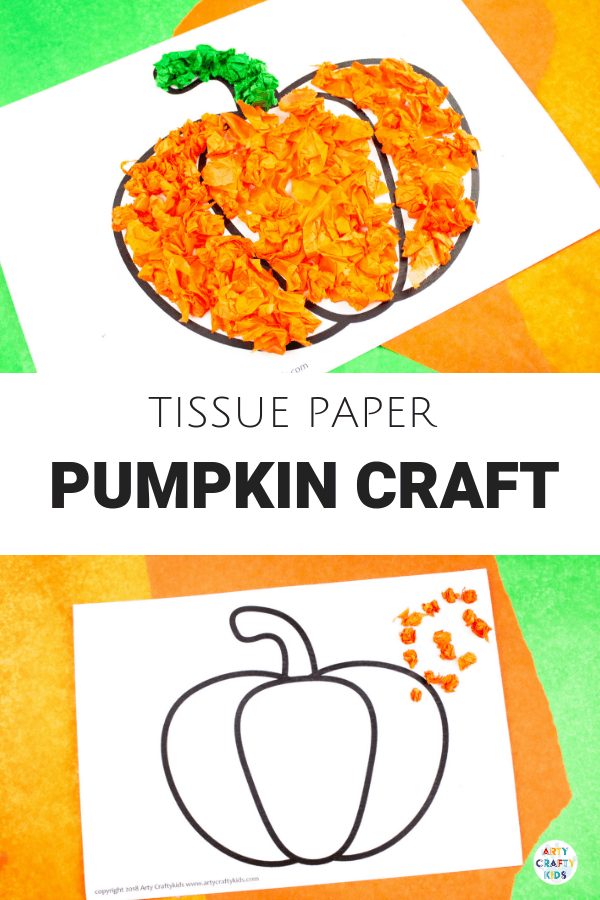 Arty Crafty Kids - Tissue Paper Pumpkin Craft for kids. A sweet Autumn or Halloween craft that's great for developing fine motor skills! #pumpkin #preschool #preschoolcraft #easykidscraft #craftsforkids #finemotor