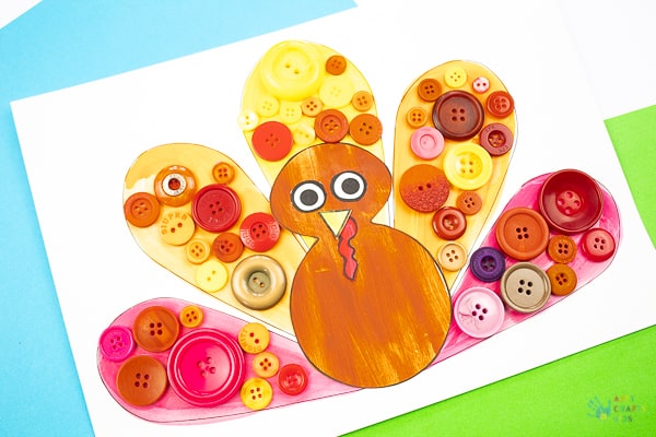 Arty Crafty Kids - Button Turkey Craft for Kids - A fun and simple Thanksgiving craft for kids with a free template included!