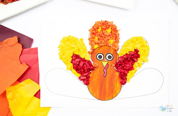 Arty Crafty Kids - Tissue Paper Turkey Craft for Kids - A fun and simple Thanksgiving craft for kids with a free template included!