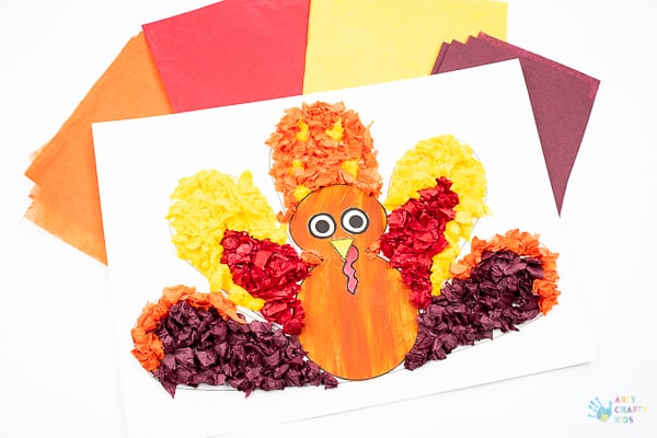 Arty Crafty Kids - Tissue Paper Turkey Craft for Kids - A fun and simple Thanksgiving craft for kids with a free template included!