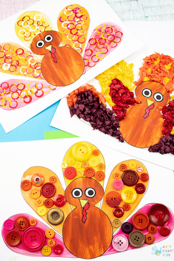 Arty Crafty Kids - Circle Print Turkey Craft for Kids - A fun and simple Thanksgiving craft for kids with a free template included!