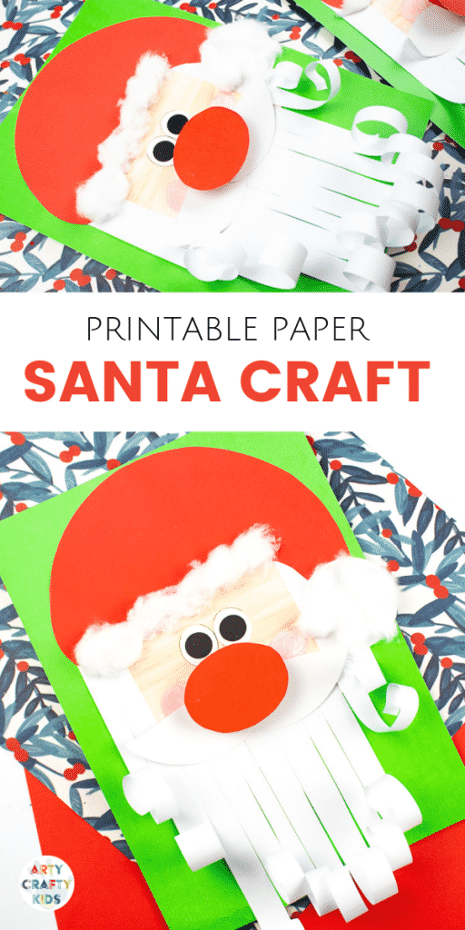 Arty Crafty Kids | Printable Paper Santa Craft - An engaging and fun Paper Santa Craft for kids. With his bouncy nose and curly beard, it's a Christmas craft that promotes scissor skills and fine motor development #christmas #christmascraft #printable #kidscraft #template