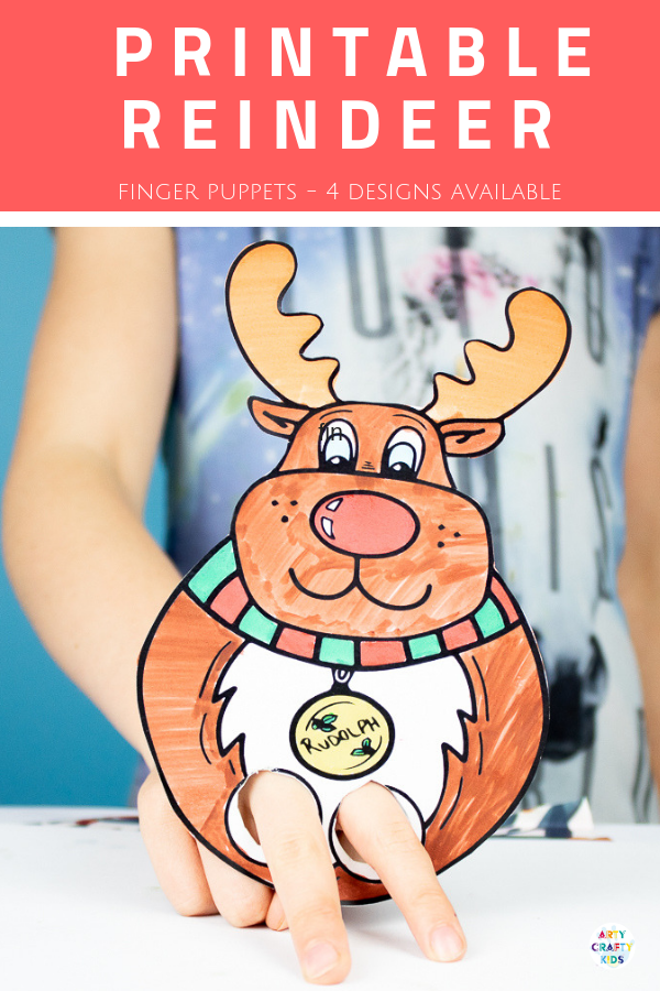 Arty Crafty Kids | Printable Reindeer Finger Puppets - Chose from Rudolf, Vixen, Dasher and Dancer to colour in, cut and play with! Adorable, hand drawn Christmas Reindeer finger puppets for kids #printable #christmas #christmascrafts #kidscrafts