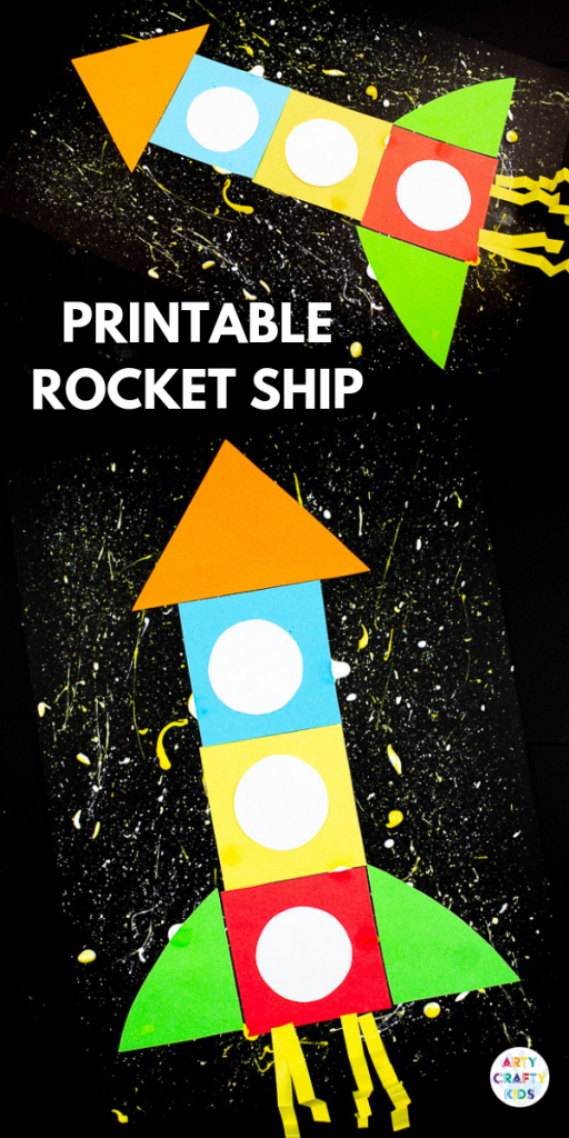 Arty Crafty Kids | Printable Rocket Ship for Kids - Children can trace, cut and stick the simple shapes to create a rocket ship. Great for fine motor skills and shape play #printable #kidscrafts #preschool #finemotor #shapes