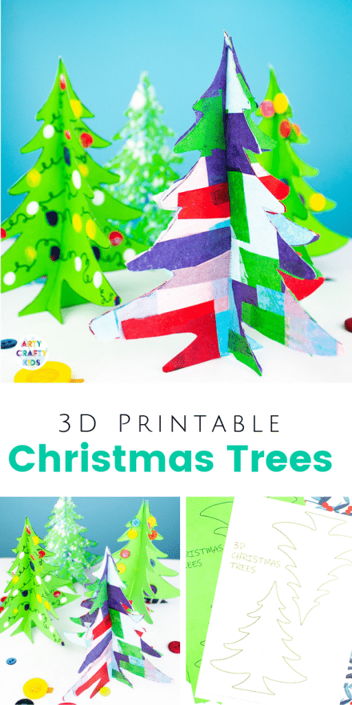 Arty Crafty Kids | 3D Printable Christmas Tree Craft - A fun paper Christmas tree craft for kids. Download, print and decorate with tissue paper, buttons and fingerprints! #printable #christmascraft #kidscrafts #christmas #papercraft #kids