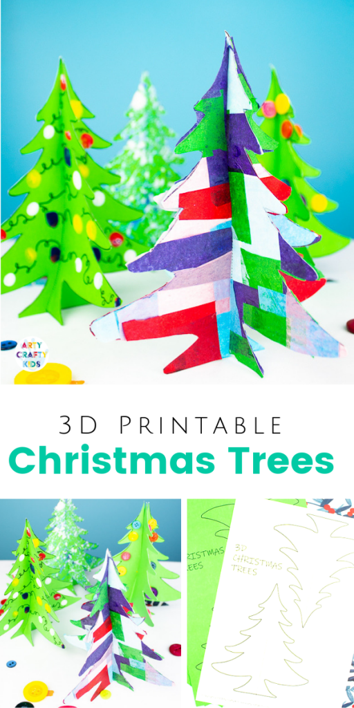 Arty Crafty Kids | 3D Printable Christmas Tree Craft - A fun paper Christmas tree craft for kids. Download, print and decorate with tissue paper, buttons and fingerprints! #printable #christmascraft #kidscrafts #christmas #papercraft #kids