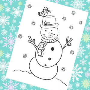 Snowman and Robin Winter Colouring Page for Kids