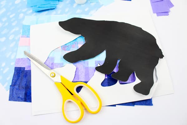 Arty Crafty Kids | Polar Bear Winter Art - Download and print the Polar Bear template and add it to a winter backdrop of tissue paper #winterart #artforkids #templates